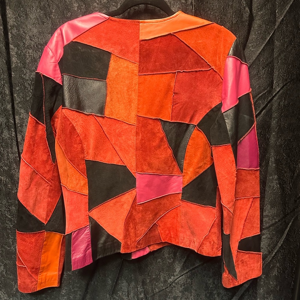 Vintage Margaret Godfrey Red Black Pink Patchwork Suede Leather Jacket - Picture 3 of 7